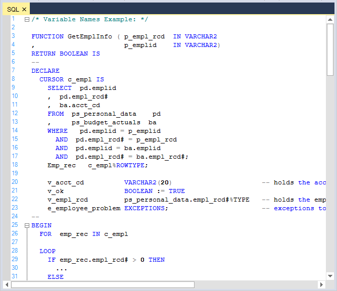 SQL syntax highlighting in syntax editor