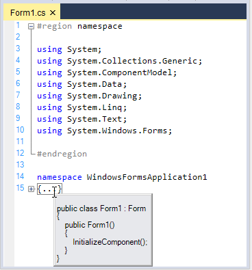 Collapsible region tooltip in syntax editor