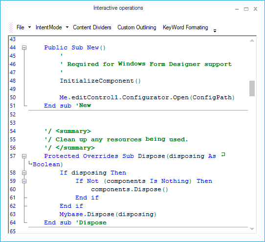 Content dividers in syntax editor