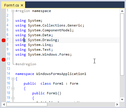Break points with code editing in syntx editor