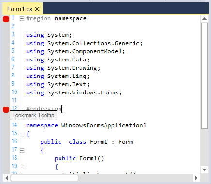 Tooltip for bookmark indicators in syntax editor