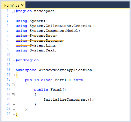 Strike out contents in syntax editor