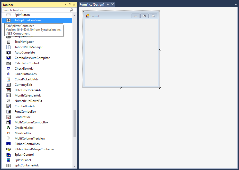 TabSplitterContainer control added by designer