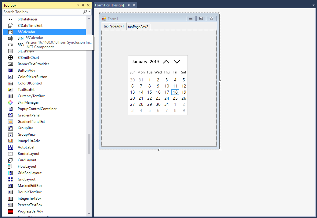 tab page has calendar control