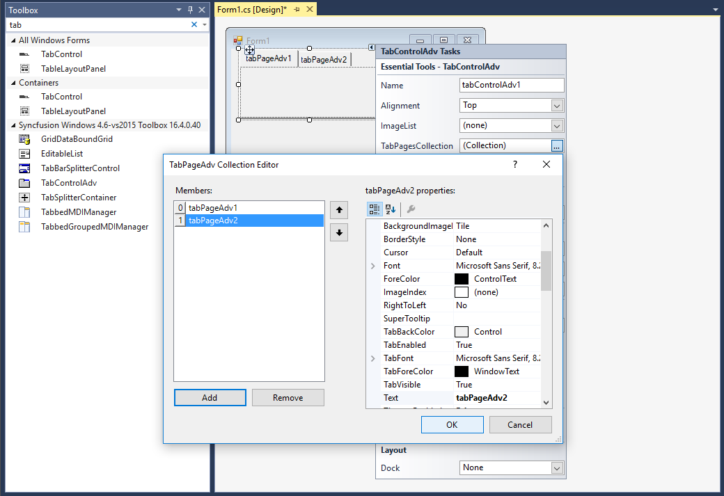 tabs added using tab pages collection