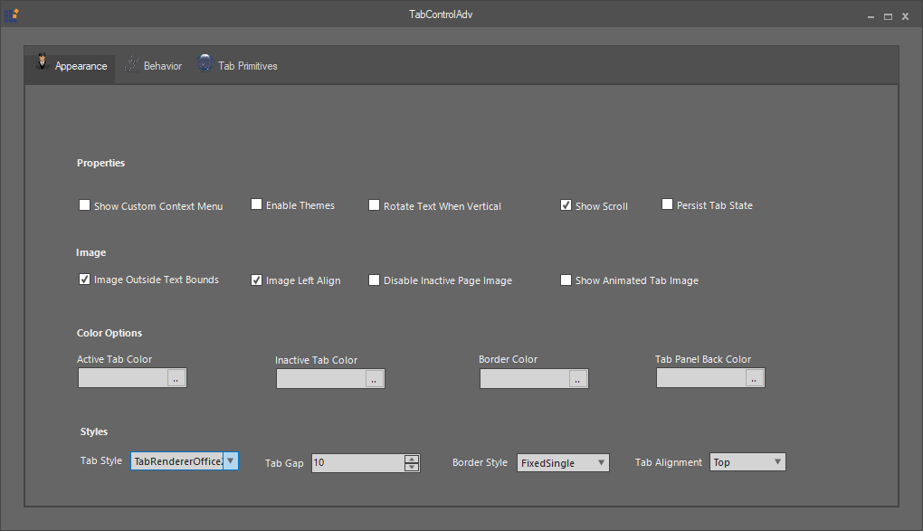 Office2016 dark gray tab style