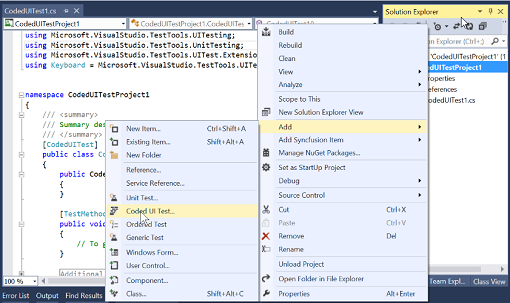 Adding coded ui test case in coded ui project