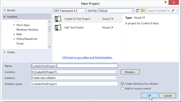 Creating the coded ui project