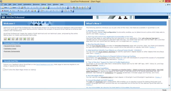 Click new icon in QTP start page