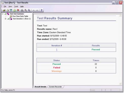Test result summary