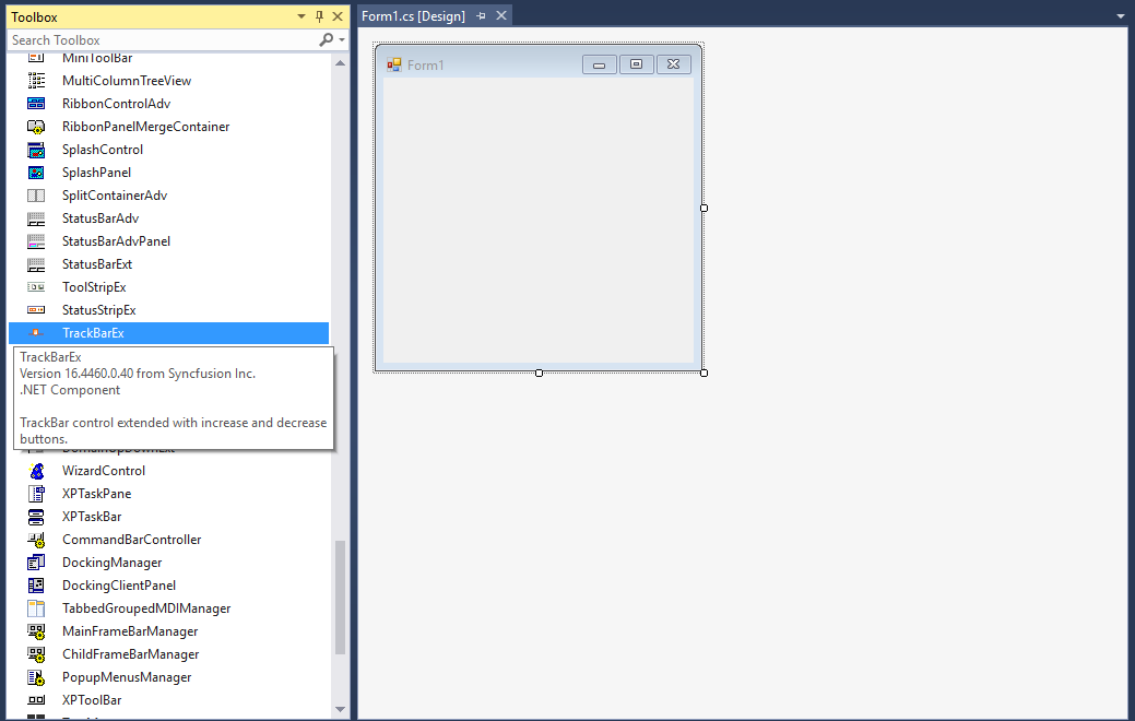 TrackBarEx control added via designer