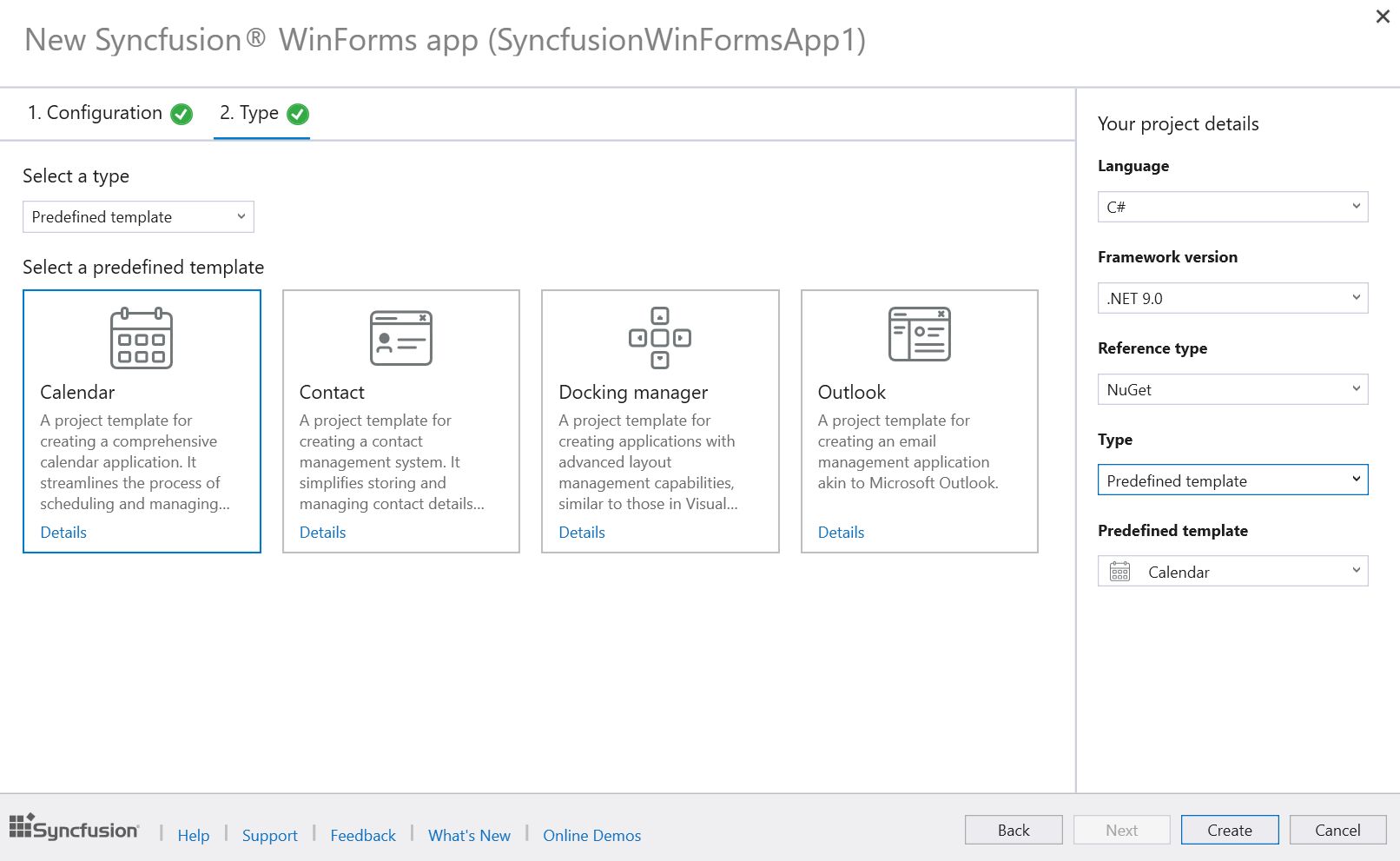 Syncfusion WinForms Predefined template wizard