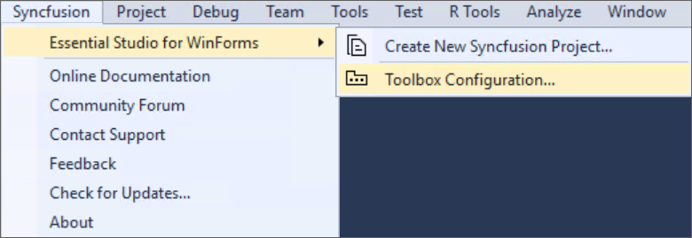 Toolbox Installer via Syncfusion menu