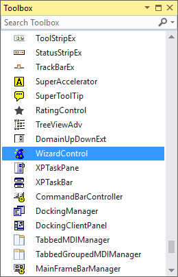 Search wizard control in toolbox