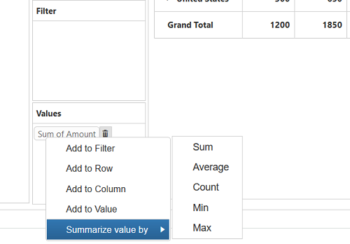 Summary types in AngularJS pivot client client mode