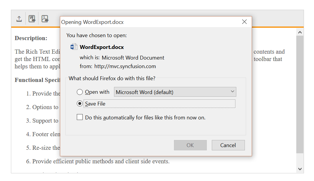 Word export in AngularJS RichTextEditor