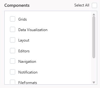 Select the required components from the Components selection in the Syncfusion ASP.NET Core Project Conversion Wizard