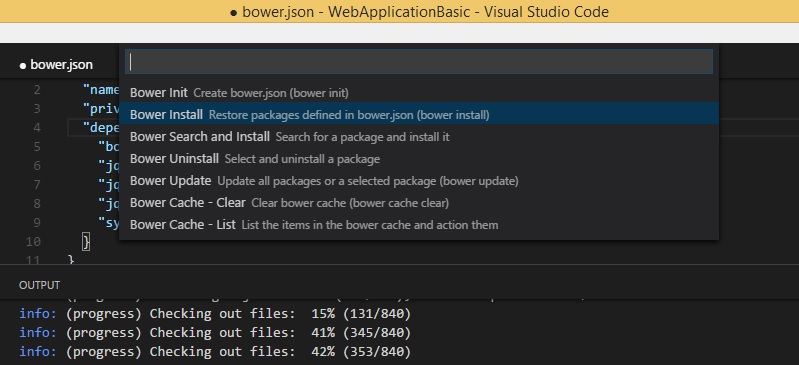 Bower Installed in ASP.NET Core Application