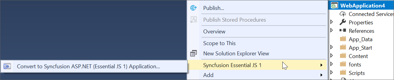Syncfusion Essential JS 1 ASP.NET Web Forms Project Conversion add-in