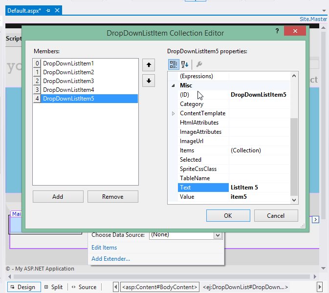 ASP.NET WebForms DropDownList Configure using smart tag