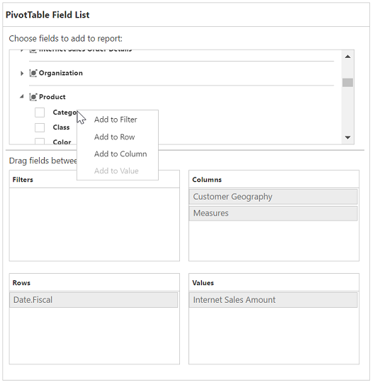 Context menu in tree view elements of ASP NET field list