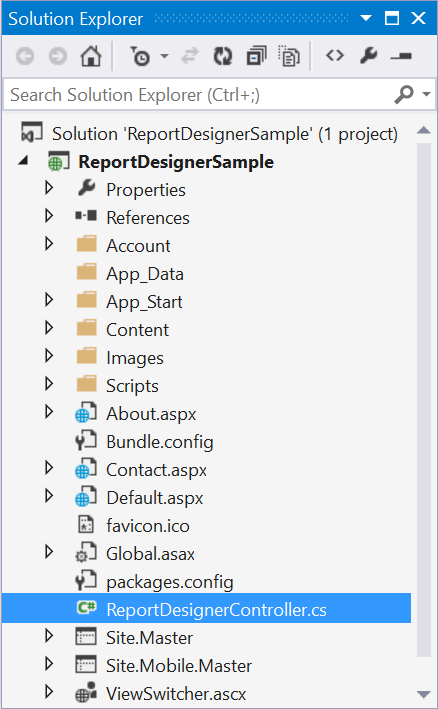 Click Add Application in ASP.NET Webforms Report Designer