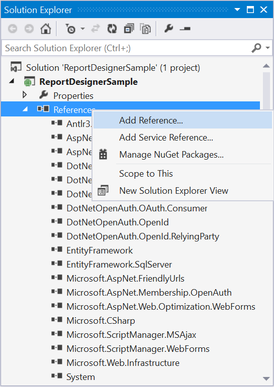 Add Assembly References in ASP.NET Webforms Report Designer