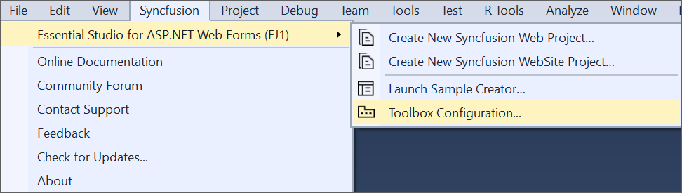 Toolbox Installer via Syncfusion menu