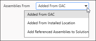 Choose the assembly location, from where the assembly is added to the project