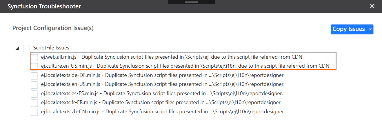 Syncfusion script file duplicate issue by CDN with local script