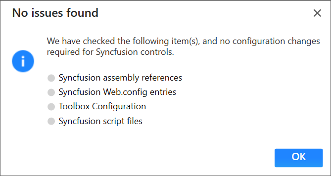 No configuration changes required dialog box