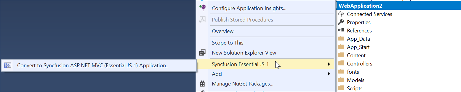 Syncfusion Essential JS 1 ASP.NET MVC Web Project Conversion add-in