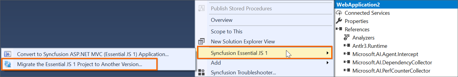 Syncfusion Essential JS 1 ASP.NET MVC Project Migration add-in