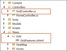 Required Controller and View files added in the project for selected controls