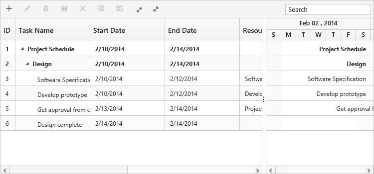 Gantt with 600px splitter position in ASP.NET MVC Gantt