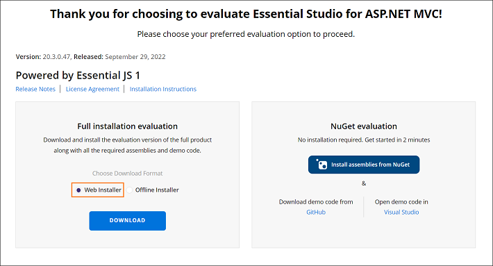Trial and downloads of Syncfusion Essential Studio