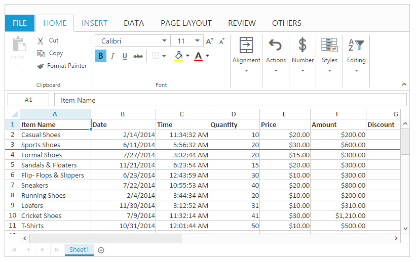 Freeze Pane with Spreadsheet widget for Syncfusion Essential ASP .Net MVC