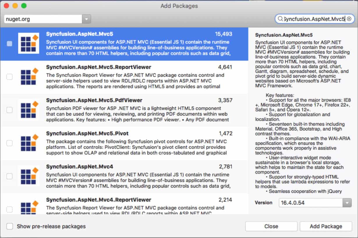 Add packages dialog