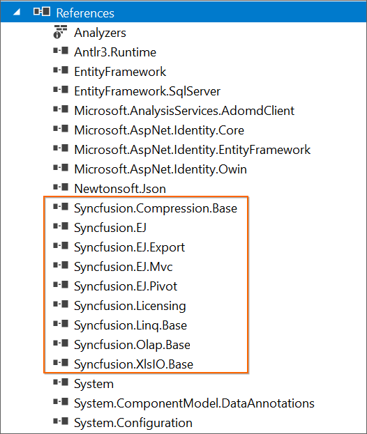 Syncfusion Essential JS 1 ASP.NET MVC required reference assemblies