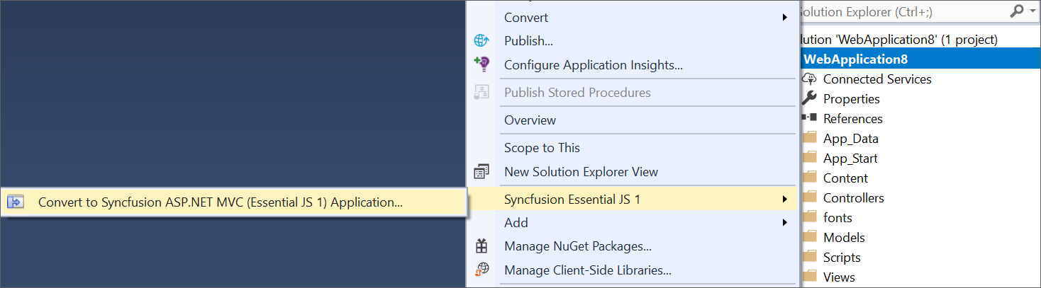 Syncfusion Essential JS 1 ASP.NET MVC Web Project Conversion add-in