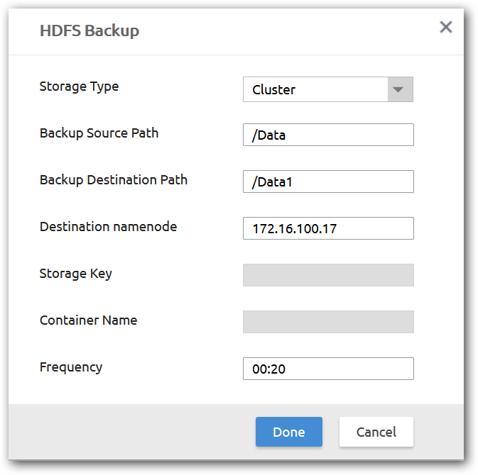 HBase backup details dialog