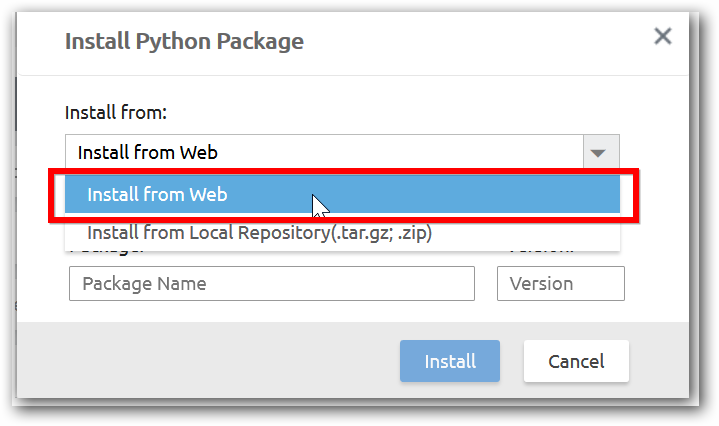 Install package option dialog