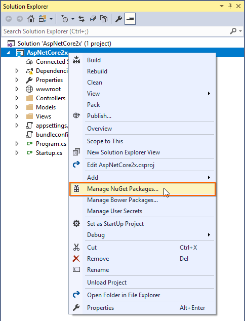 aspnetcore2.x manage nuget packages