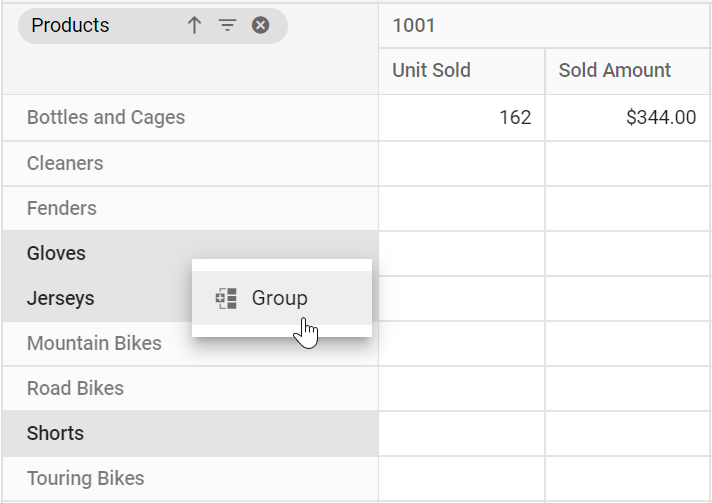 Context-menu options for custom grouping