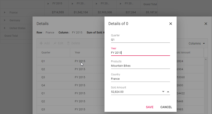 Pivot Table dialog edit mode