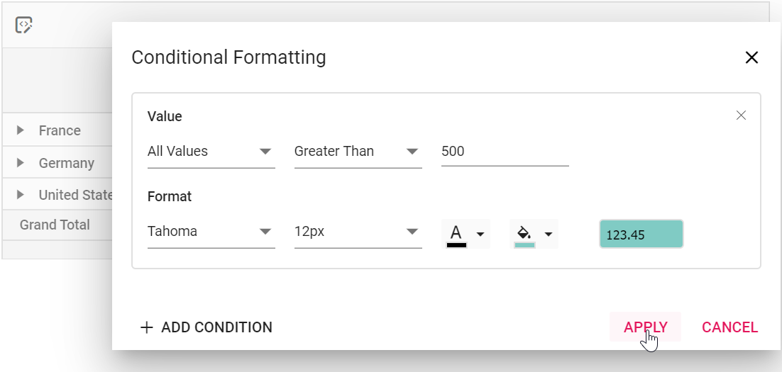 Setting conditional format criteria