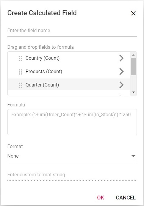 Calculated field popup