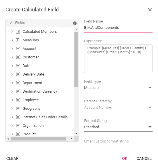 Enter calculated field name