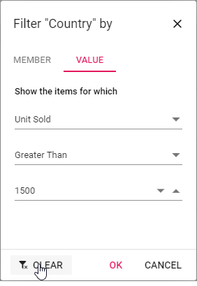 Clearing the existing value filter