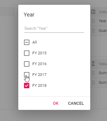 Filter dialog to include or exclude members